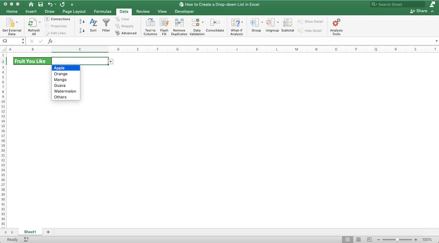 How to Create a Drop-down List in Excel - Screenshot of Step 7-2