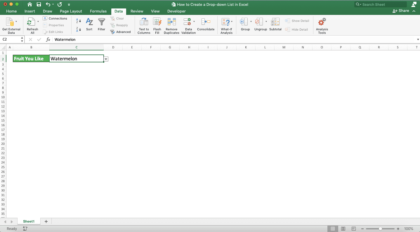 How to Create a Drop-down List in Excel - Screenshot of Step 7-3