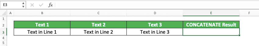 How to Enter and Make a New Line in an Excel Cell - Screenshot of Text Data for the CHAR(10) Formula Implementation Example to Make a New Line in an Excel Text