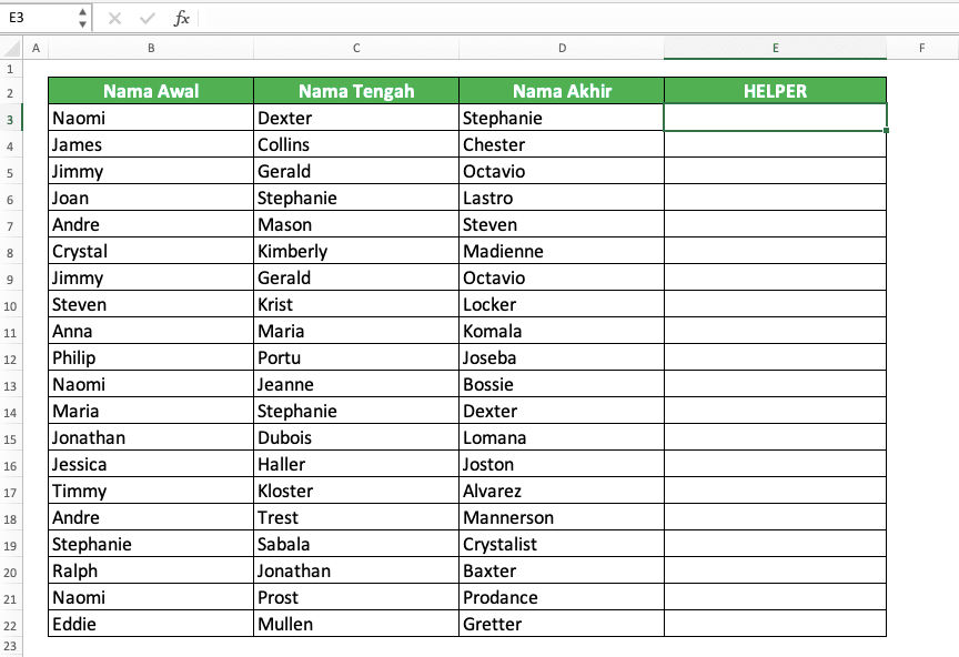How to Find Duplicates in Excel - Screenshot of the Helper Column Example for Finding Row Duplicates in Excel
