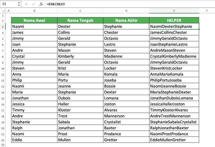 How to Find Duplicates in Excel - Screenshot of the Data Concatenate Results Example for Finding Row Duplicates in Excel