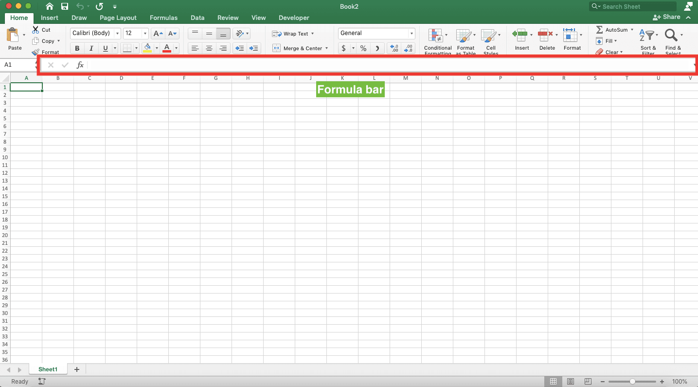 Formula Bar in Excel: Function, Definition, and Usage Header - Screenshot of the Location of Formula Bar