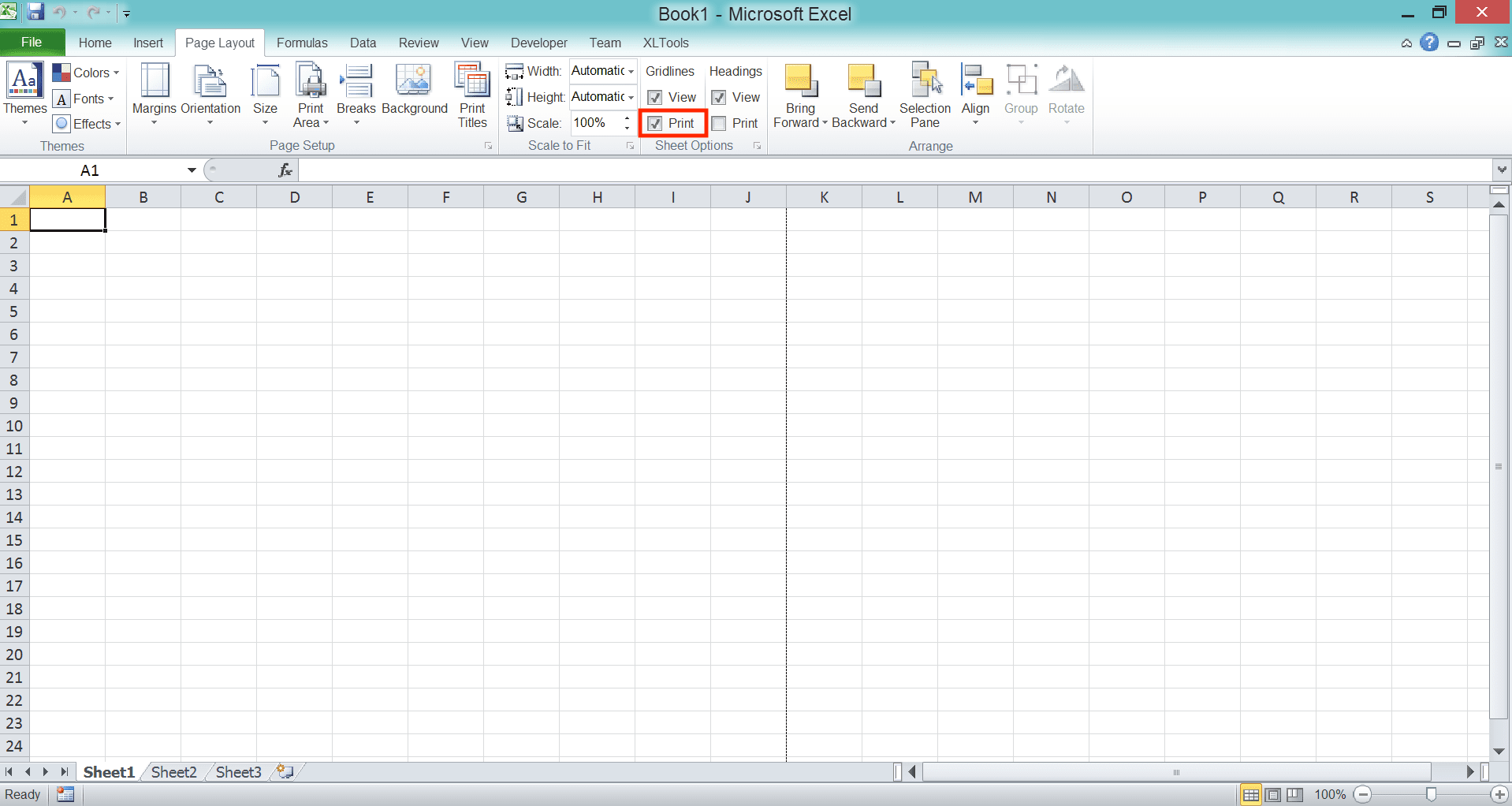 How to Remove Gridlines in Excel - Screenshot of the Print Gridlines Checkbox Location