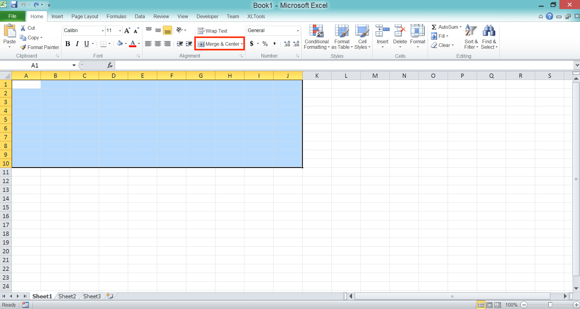 How to Remove Gridlines in Excel - Screenshot of the Merge Cells Method, Step 2
