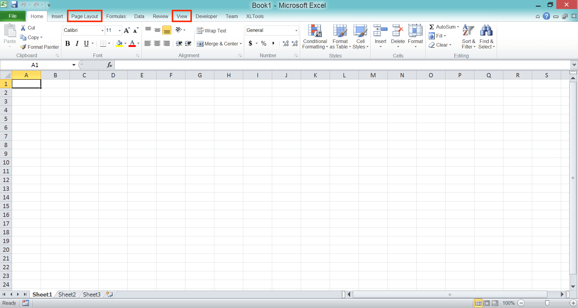 How to Remove Gridlines in Excel - Screenshot of the View/Page Layout Tab Method, Step 1