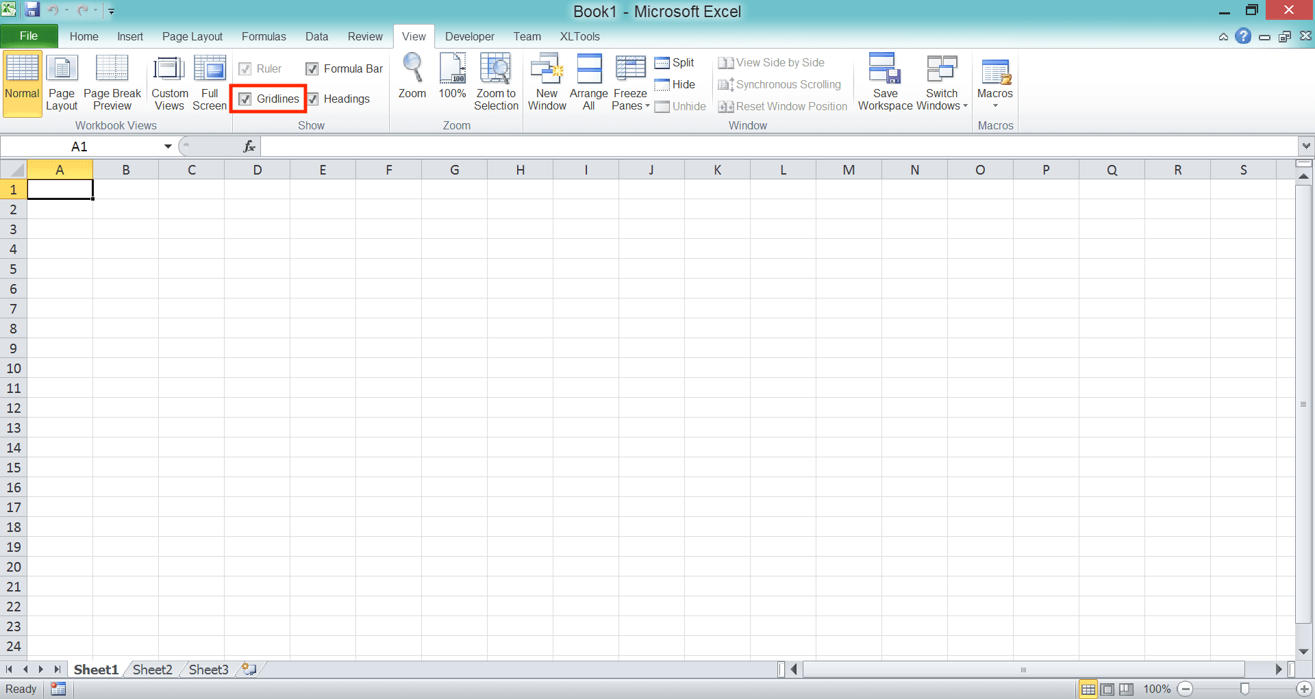 How to Remove Gridlines in Excel - Screenshot of the View/Page Layout Tab Method, Step 2-1