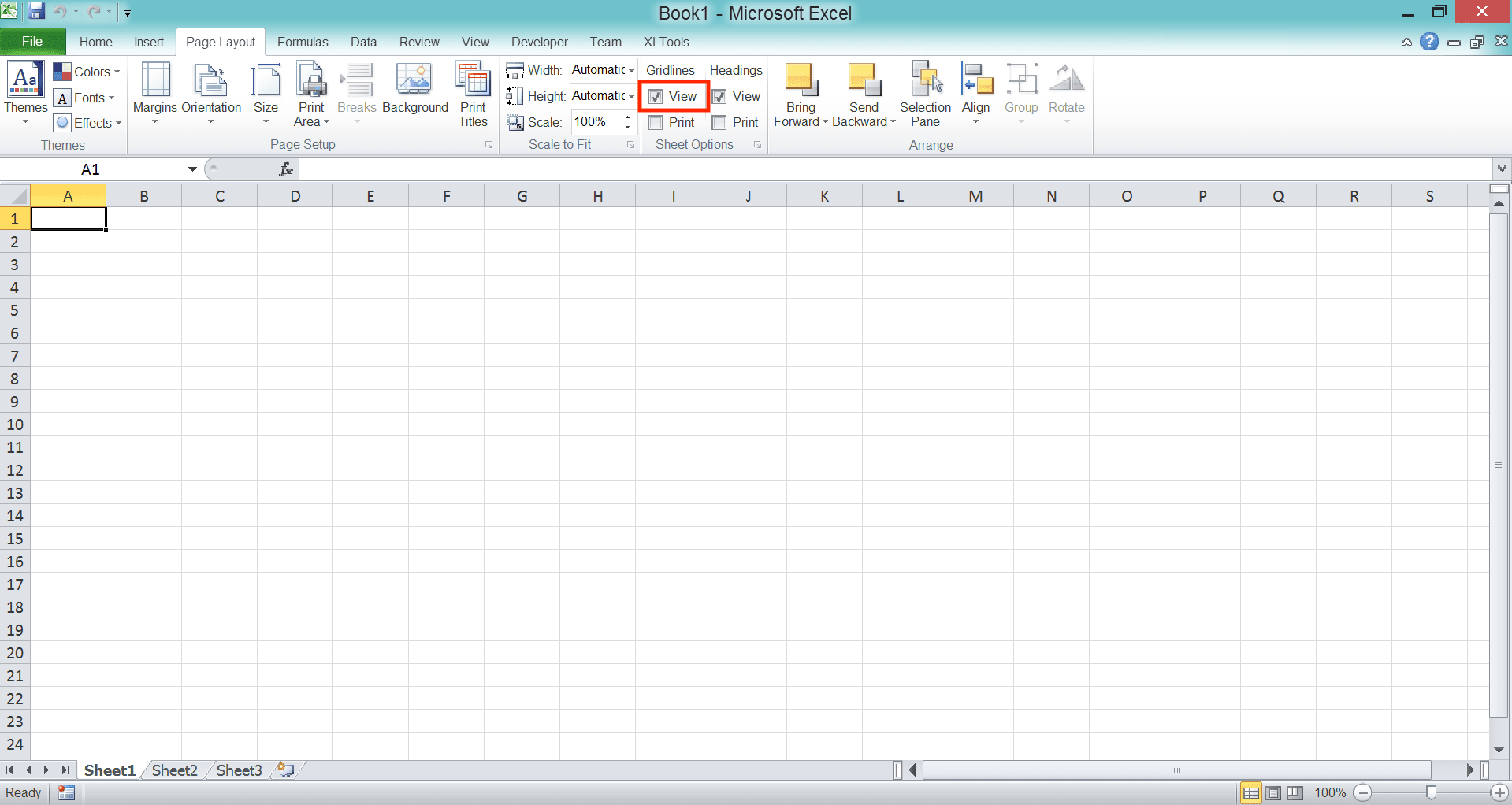 How to Remove Gridlines in Excel - Screenshot of the View/Page Layout Tab Method, Step 2-2