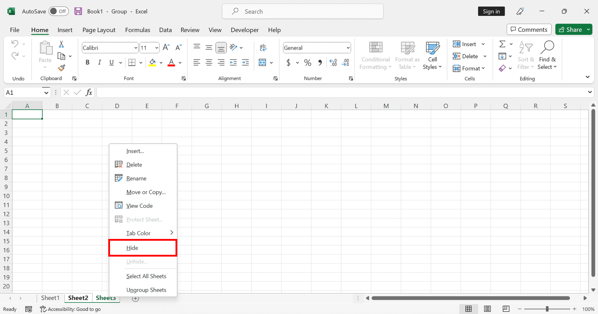 How to Hide Sheets in Excel - Screenshot of Step 2, Right-Click Method