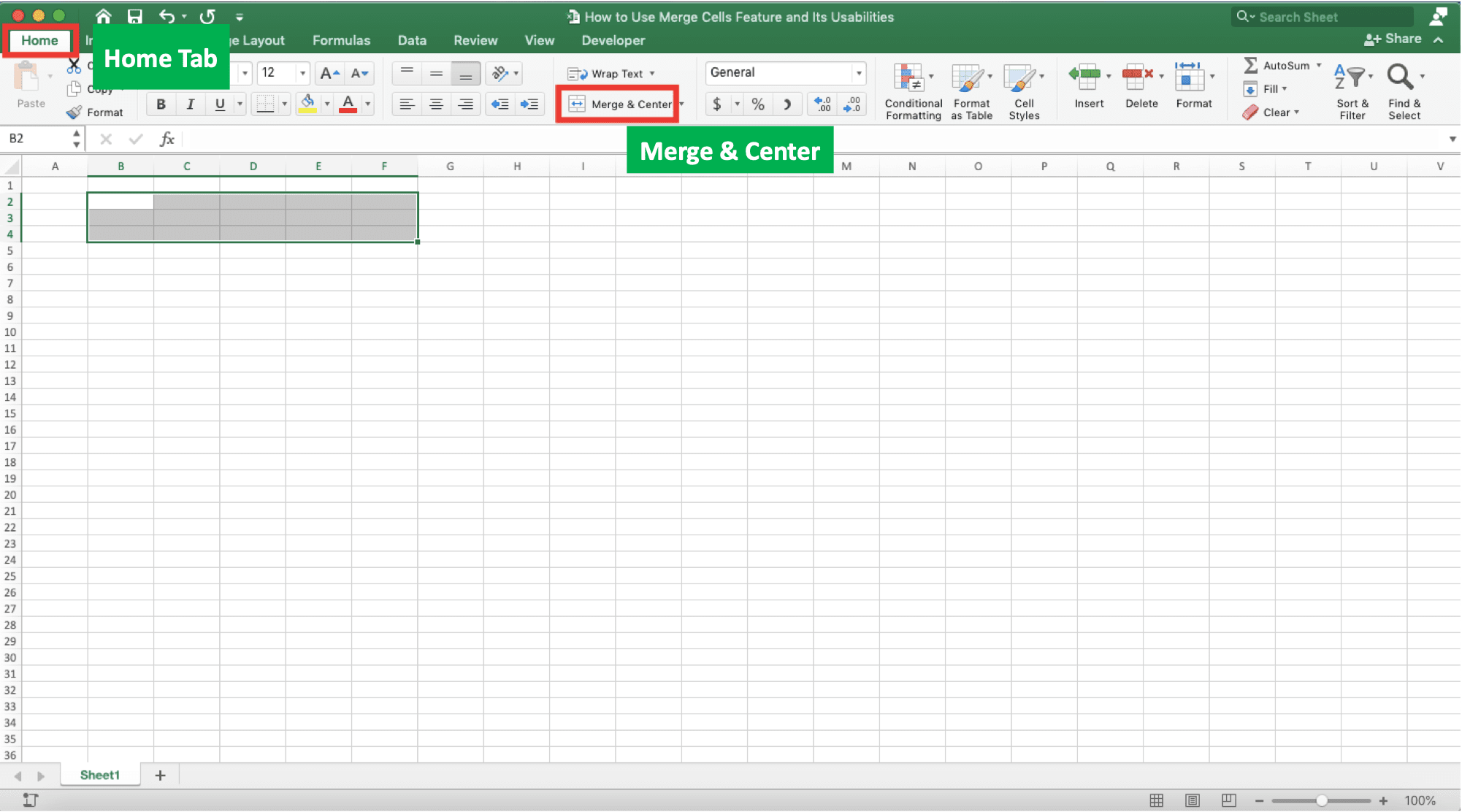 How to Use Merge Cells Feature and Its Usability - Screenshot of Step 2-1