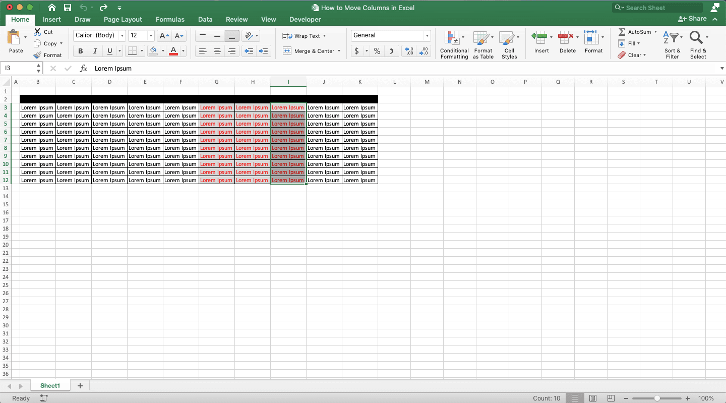 How to Move Columns in Excel - Screenshot of Step 1, Move Columns to Rows