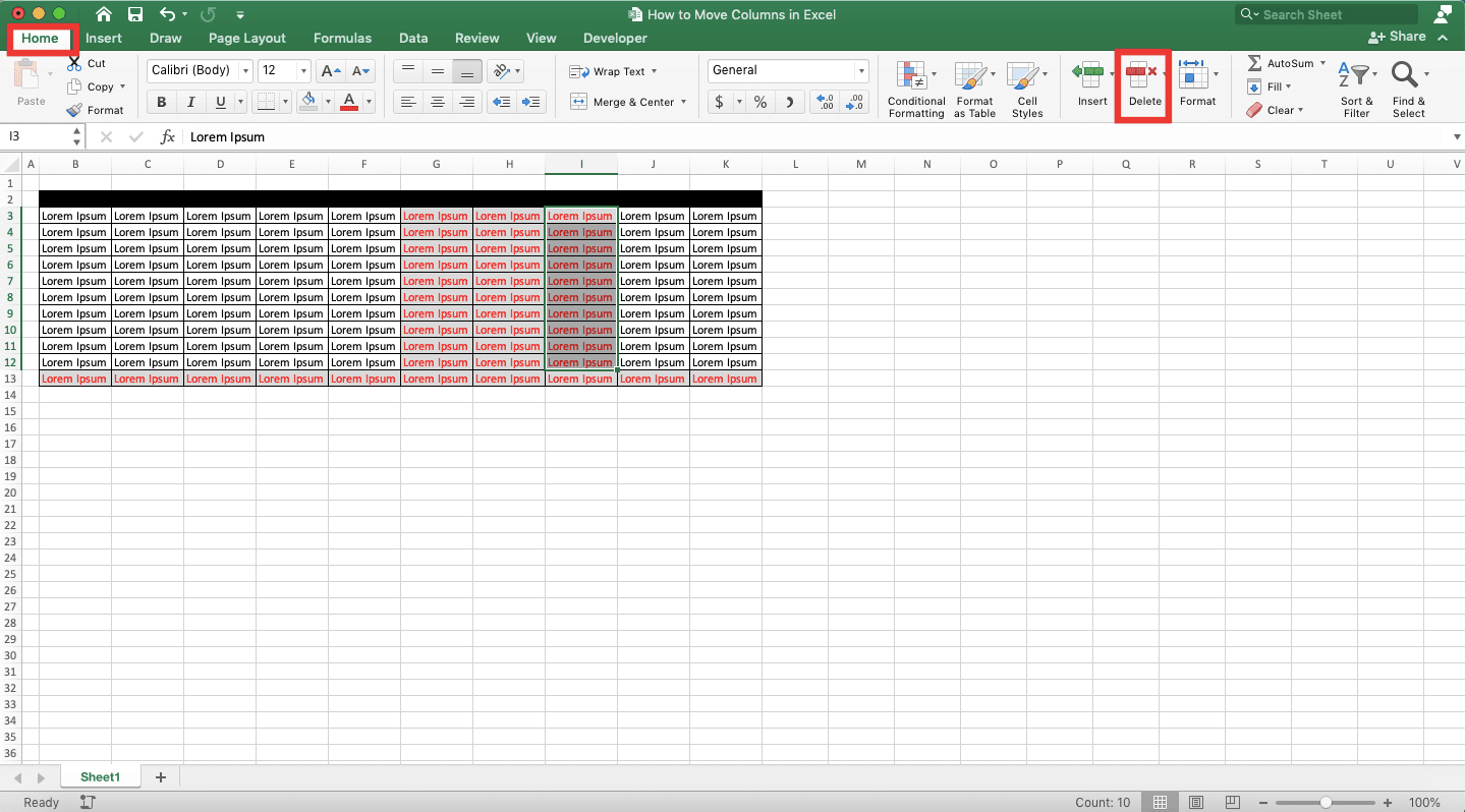 How to Move Columns in Excel - Screenshot of Step 6, Move Columns to Rows