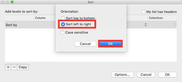 How to Move Columns in Excel - Screenshot of Step 7, Sort Method