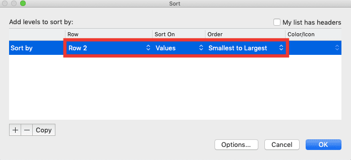 How to Move Columns in Excel - Screenshot of Step 8, Sort Method