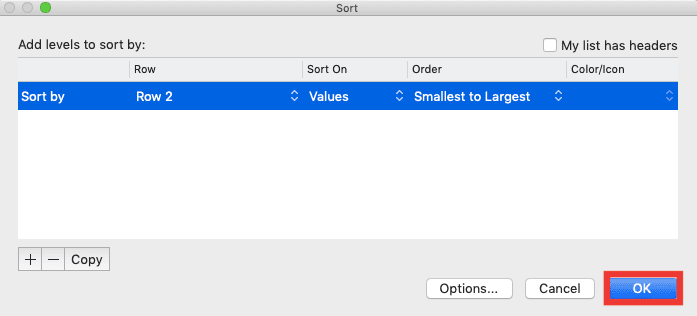 How to Move Columns in Excel - Screenshot of Step 9, Sort Method