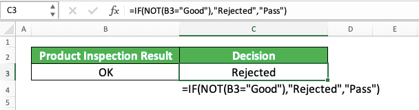 How to Write “Not Equal to” in Excel - Screenshot of the NOT and Equal to Writing Implementation Example in Excel