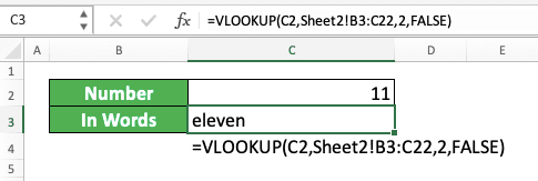 How to Convert Number to Words in Excel - Screenshot of the VLOOKUP Implementation Example to Convert Number to Words in Excel