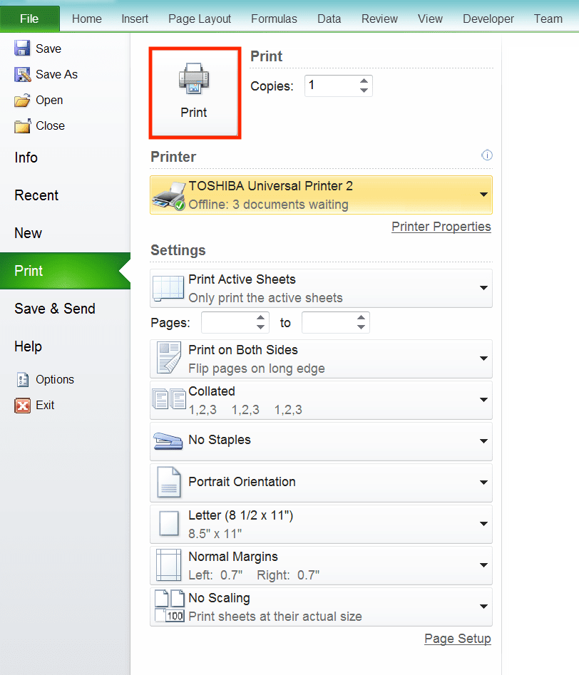 How to Print in Excel Neatly - Screenshot of How to Print to File, Step 3