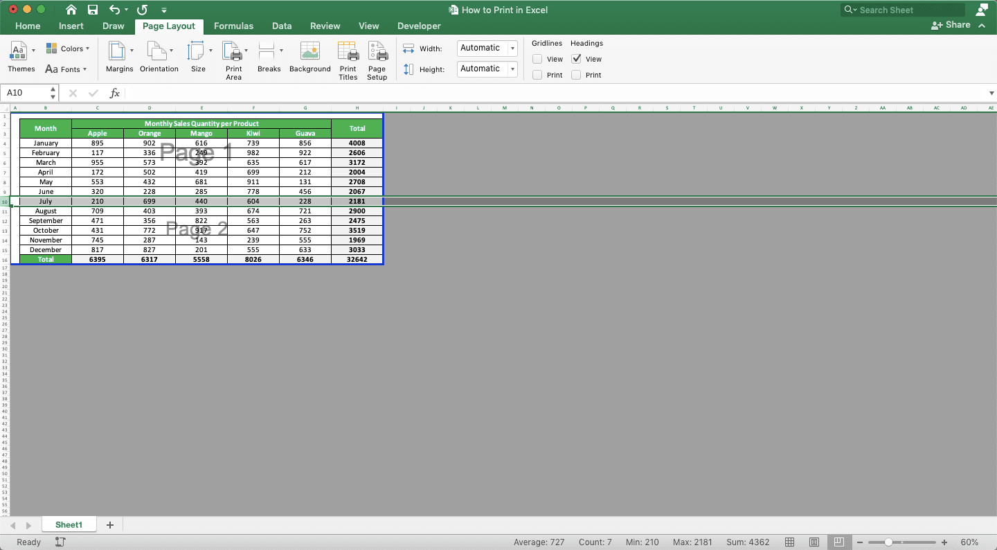 How to Print in Excel Neatly - Screenshot of How to Insert Page Breaks, Step 4