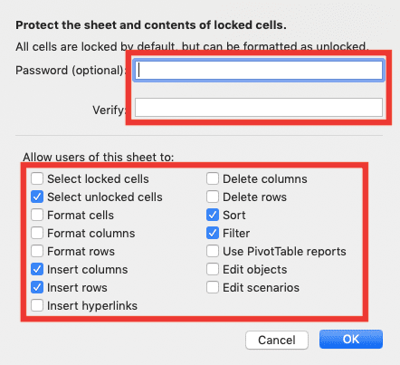 How to Protect Sheets in Excel - Screenshot of How to Protect Sheets with the Protect Sheet Button, Step 3