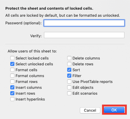 How to Protect Sheets in Excel - Screenshot of How to Protect Sheets with the Right-Click Method, Step 4