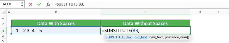 How to Remove All Spaces in Excel - Screenshot of Removing All Spaces by Using a Formula, Step 3