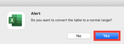 How to Remove a Table in Excel - Screenshot of Removing a Table Format, Step 3