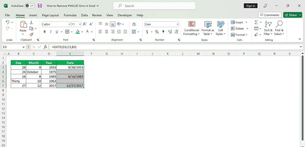 How to Remove #VALUE! Error in Excel - Screenshot of the Result Example after Hiding the Error Marks on Cells with #VALUE! Errors