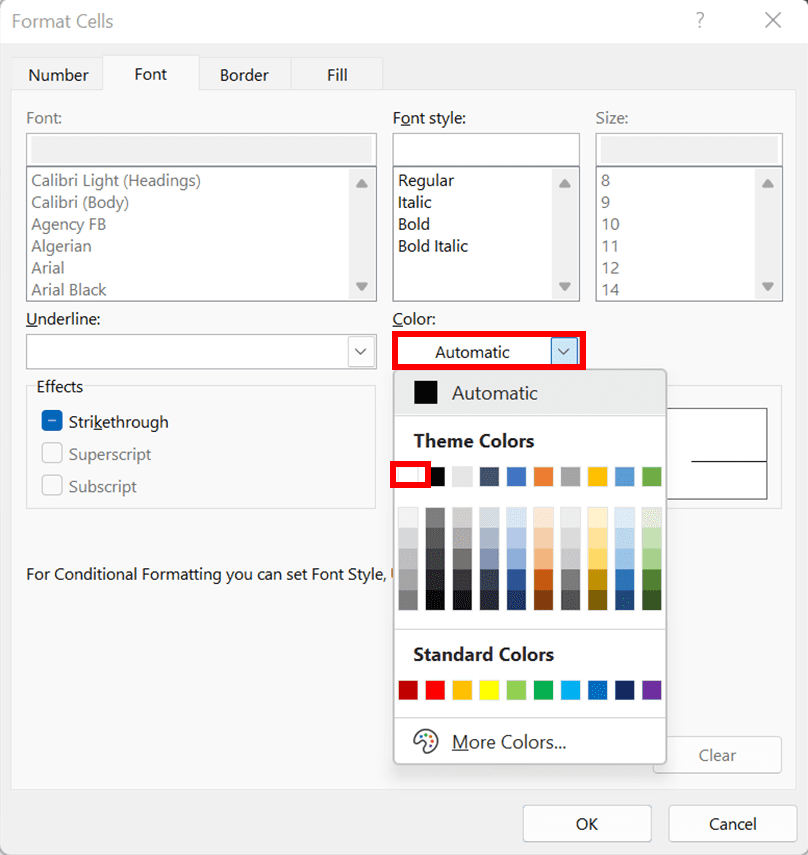 How to Remove #VALUE! Error in Excel - Screenshot of the Color Dropdown and Its White Color Choice Locations