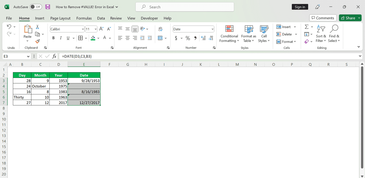 How to Remove #VALUE! Error in Excel - Screenshot of the Result Example When #VALUE! Errors Have Been Hidden with Conditional Formatting
