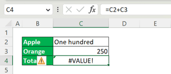 How to Remove #VALUE! Error in Excel - Screenshot of a #VALUE Error Example Because of Numbers Written as Text