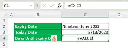 How to Remove #VALUE! Error in Excel - Screenshot of a #VALUE Error Example Because of Dates Have the Data Type Other than Date
