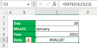 How to Remove #VALUE! Error in Excel - Screenshot of a #VALUE Error Example Because of Wrong Input Type in a Function