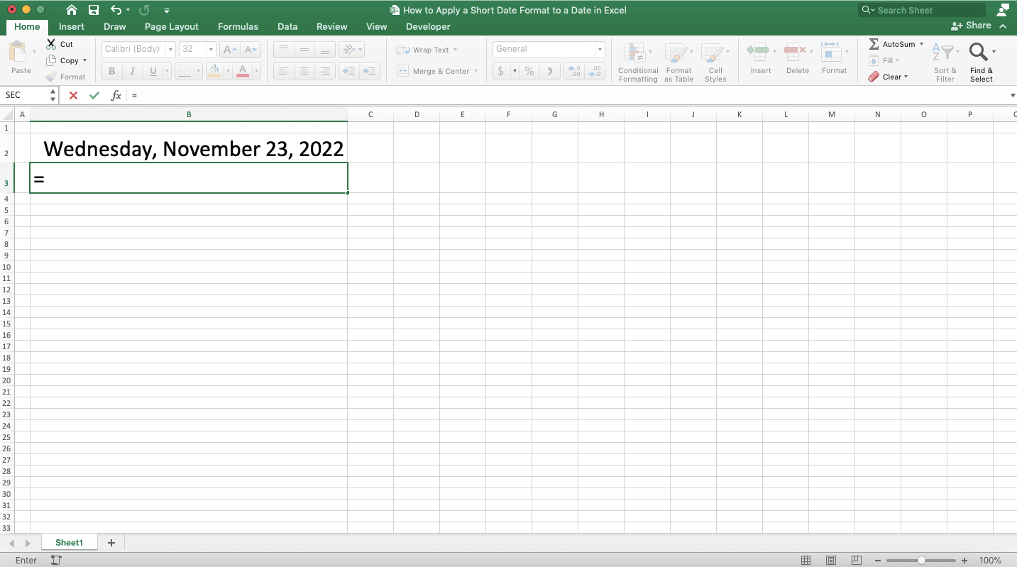 How to Apply a Short Date Format to a Date in Excel - Screenshot of Step 3-1