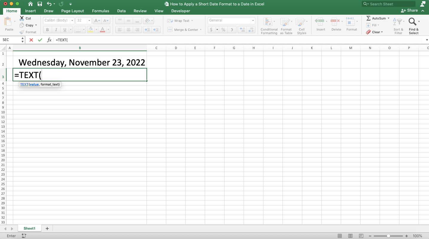 How to Apply a Short Date Format to a Date in Excel - Screenshot of Step 3-2