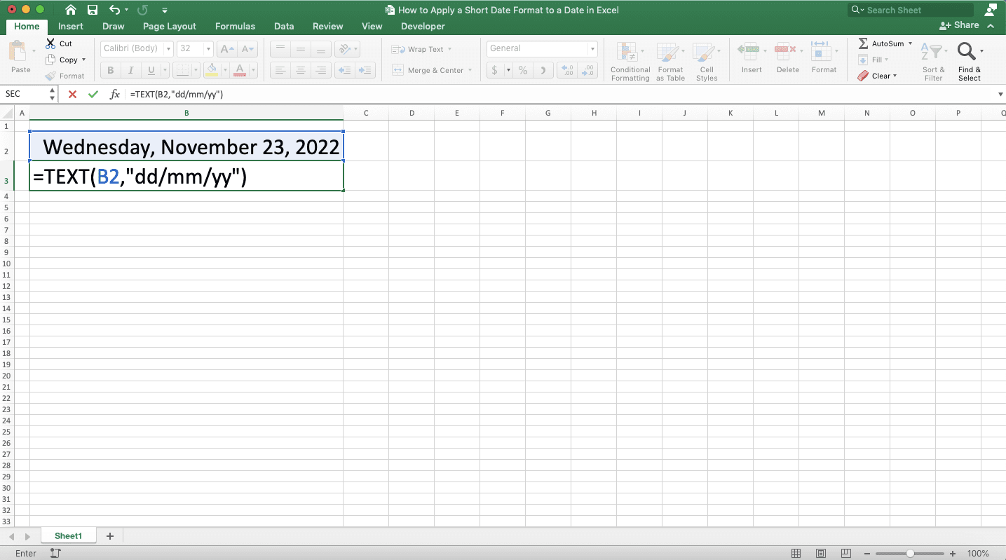 How to Apply a Short Date Format to a Date in Excel - Screenshot of Step 3-5