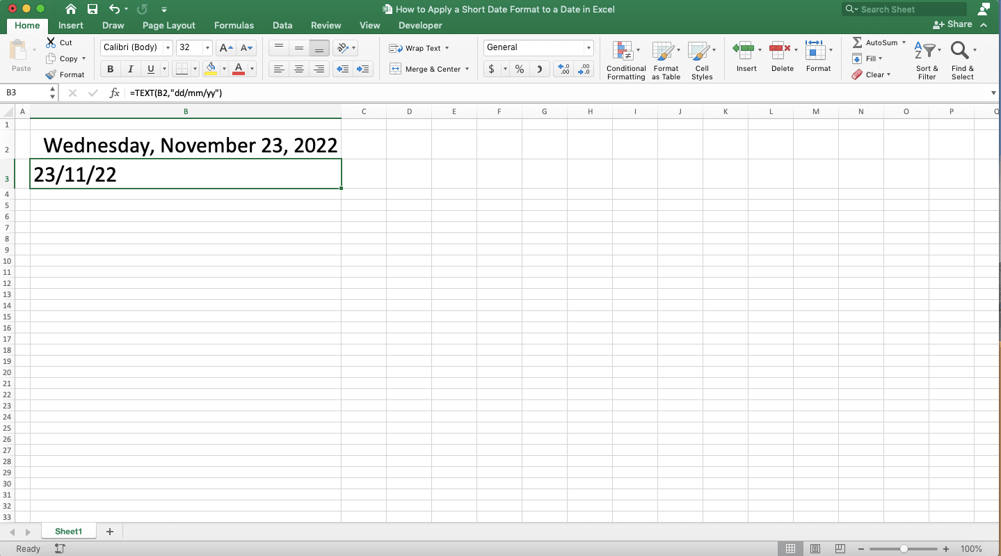 How to Apply a Short Date Format to a Date in Excel - Screenshot of Step 3-7