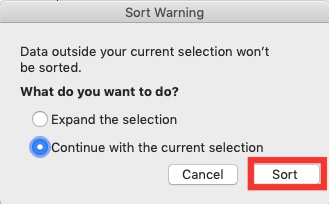 How to Sort Number ID in Excel - Screenshot of Step 3 of Sorting Only the Number ID Column in a Data Table in Excel