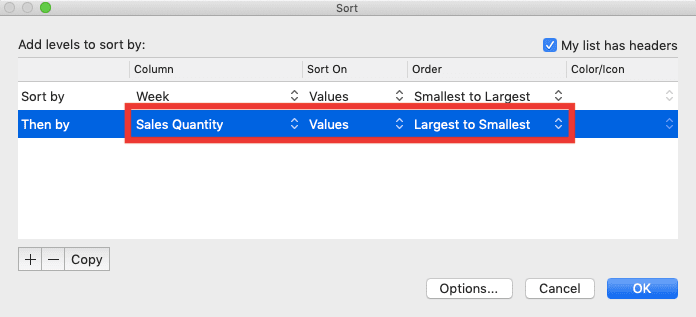 How to Sort Numbers in Excel - Screenshot of How to Sort Numbers with a Multi-Level Sorting, Step 5