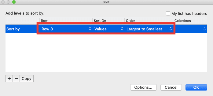 How to Sort Numbers in Excel - Screenshot of How to Sort Numbers in a Row, Step 6