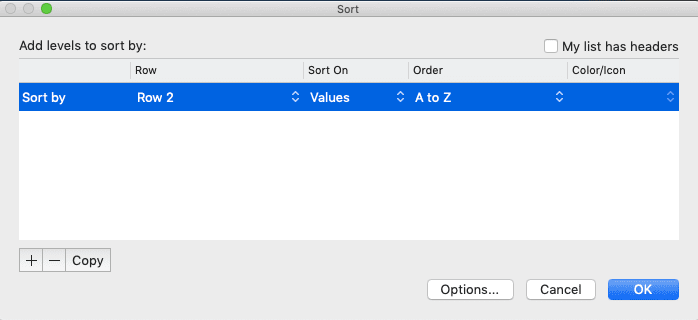 How to Sort in Excel - Screenshot of the Detail Input Example for the Columns Sort