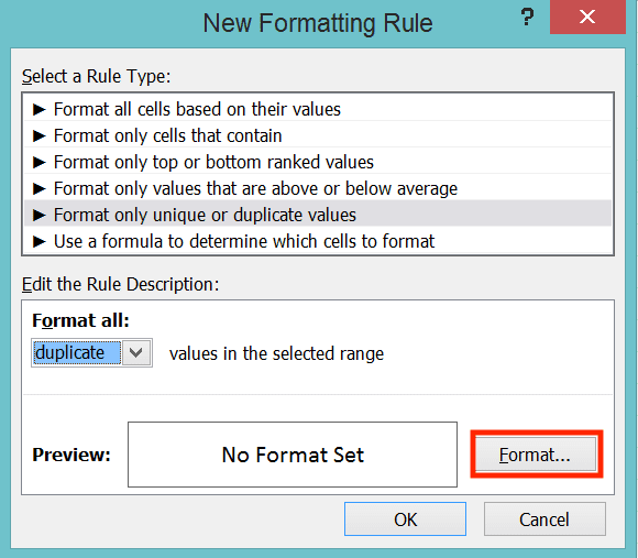 How to Sort in Excel - Screenshot of the Format... Button Location in the Conditional Formatting Dialog Box