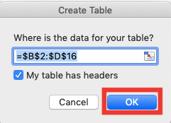 How to Make a Table in Excel - Screenshot of Step 5