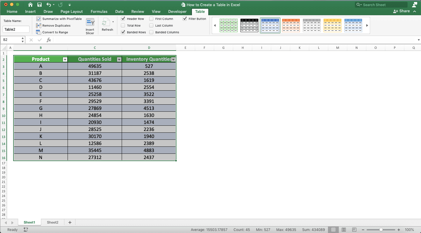 How to Make a Table in Excel - Screenshot of Step 6