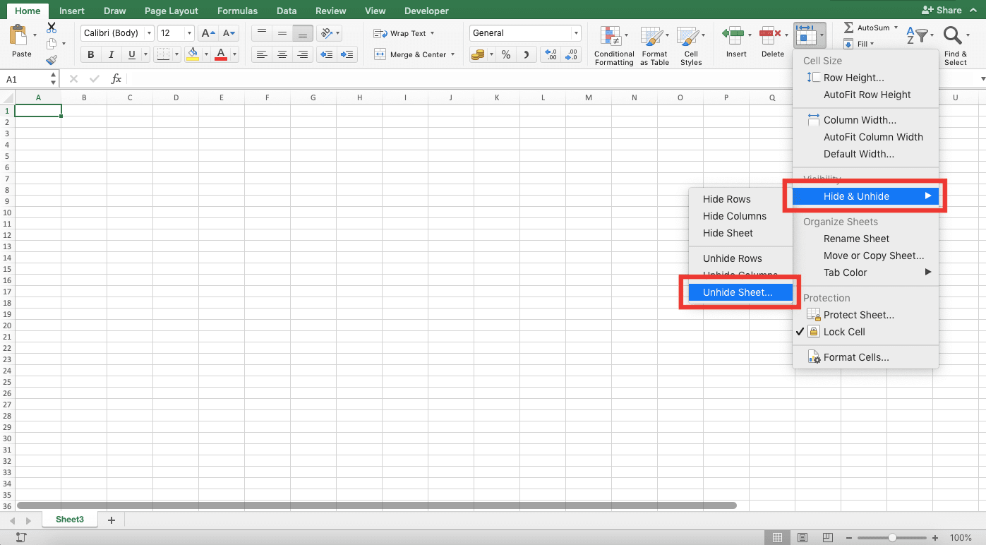 How to Unhide Sheets in Excel - Screenshot of Step 1-2