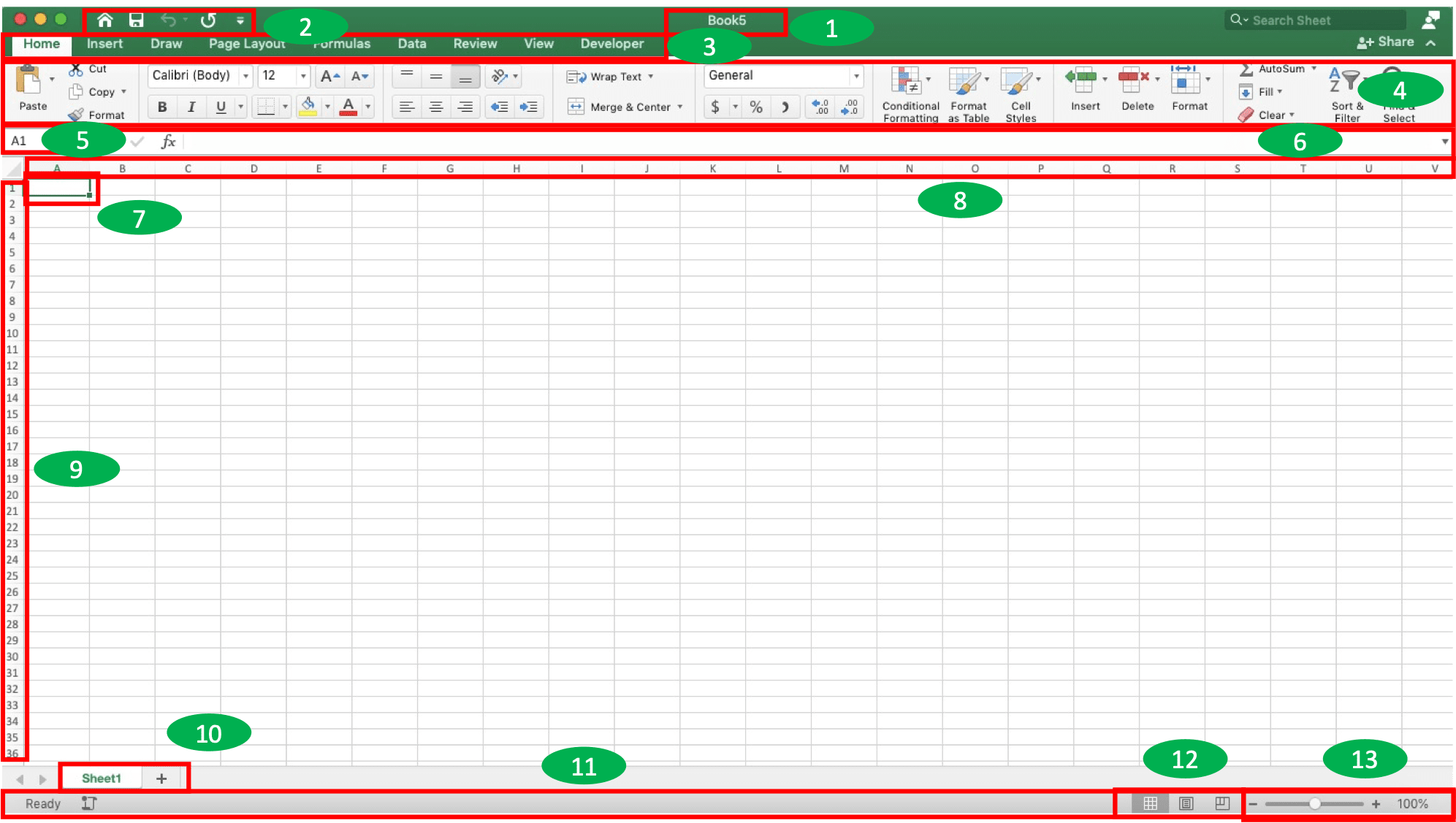 Workbook in Excel: Meaning, Function, and How to Use It - Screenshot of Parts of an Excel Workbook