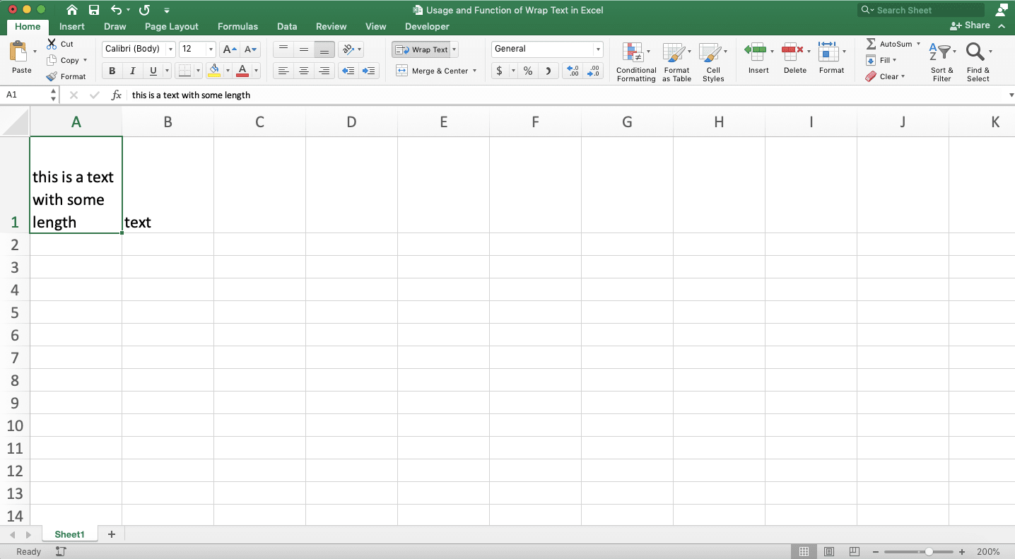 Usage and Function of Wrap Text in Excel - Screenshot of the Example of the Wrap Text Result