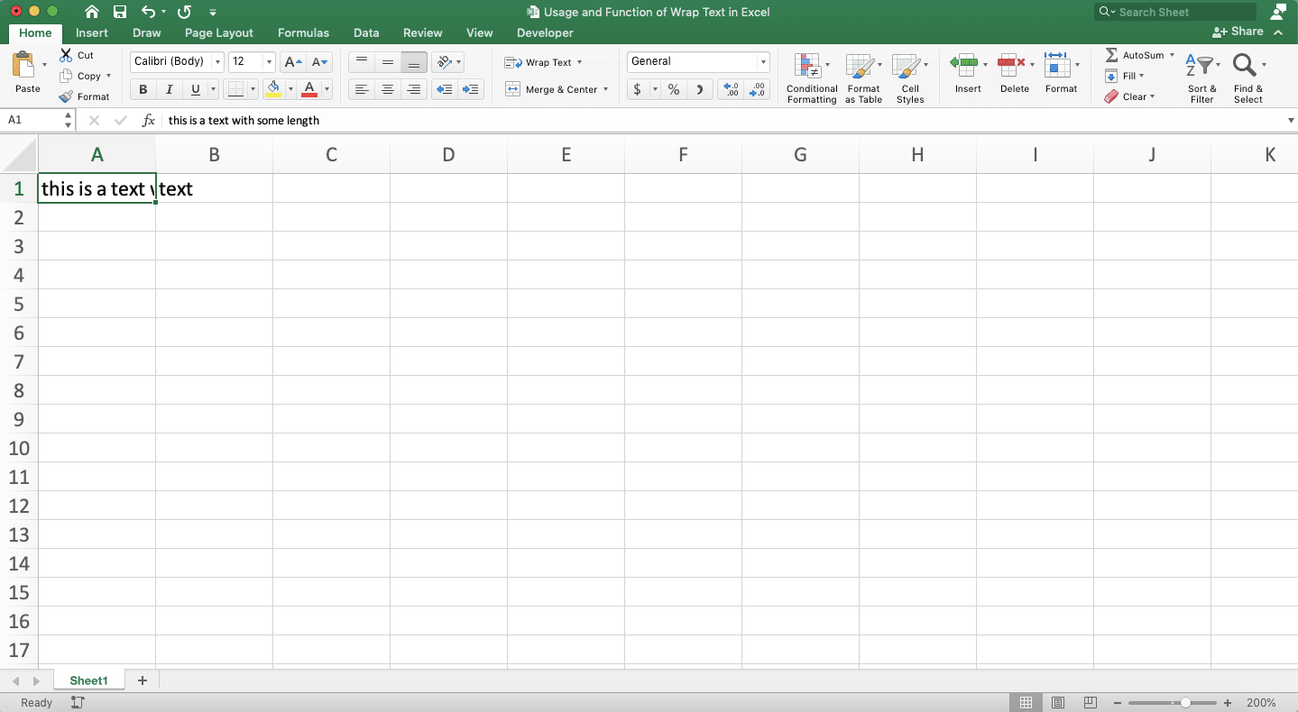 Usage and Function of Wrap Text in Excel - Screenshot of Step 2-1